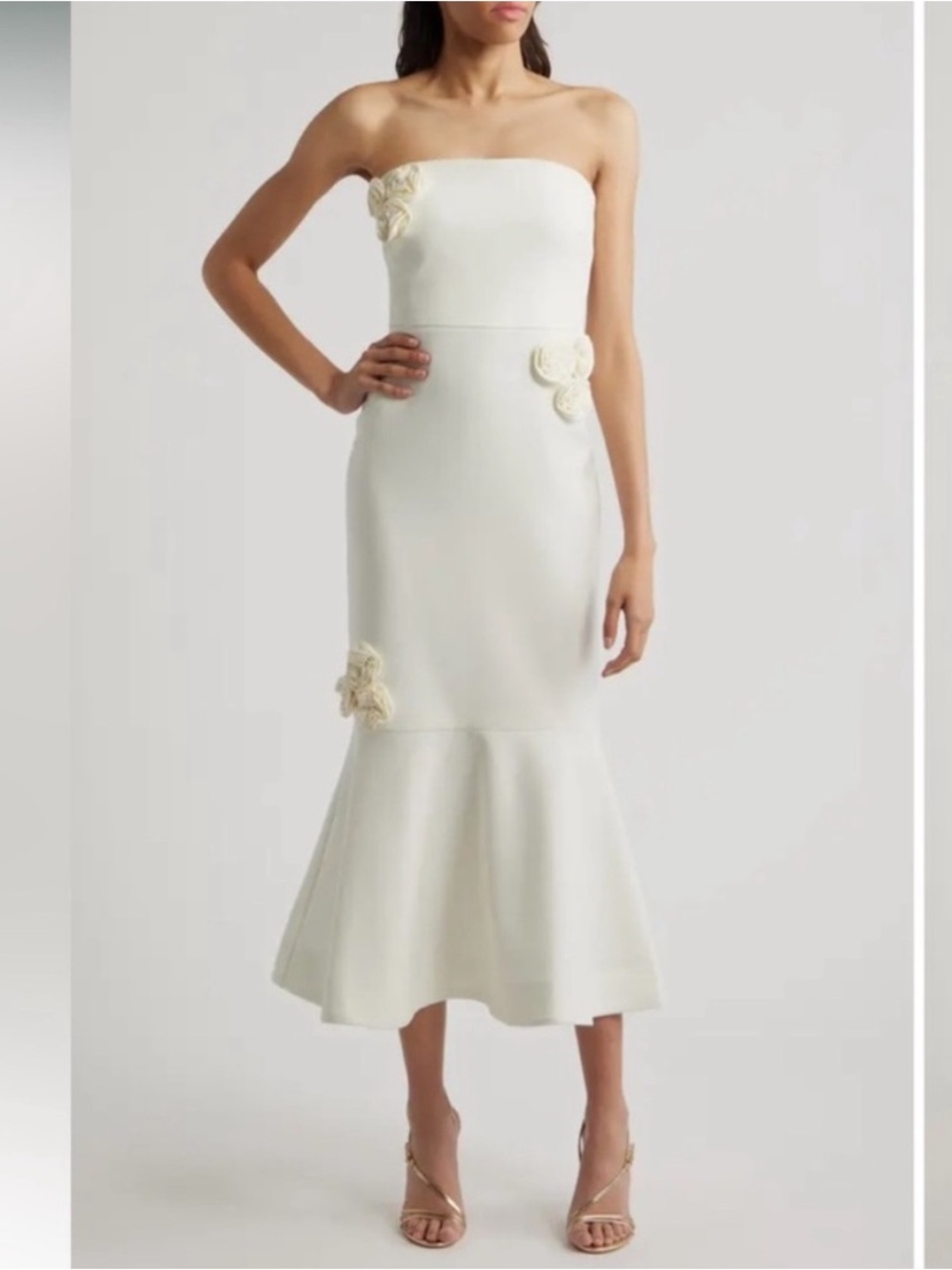 NWT Likely Ilene Strapless Mermaid Midi Dress White Rosette Sz 8